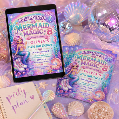 Mermaid Magic Birthday Invitation, Mermaid Birthday Invitation Girl, Watercolor Mermaid Party Invite, Pink Purple Mermaid, Canva Printable __etsy:8095015717
