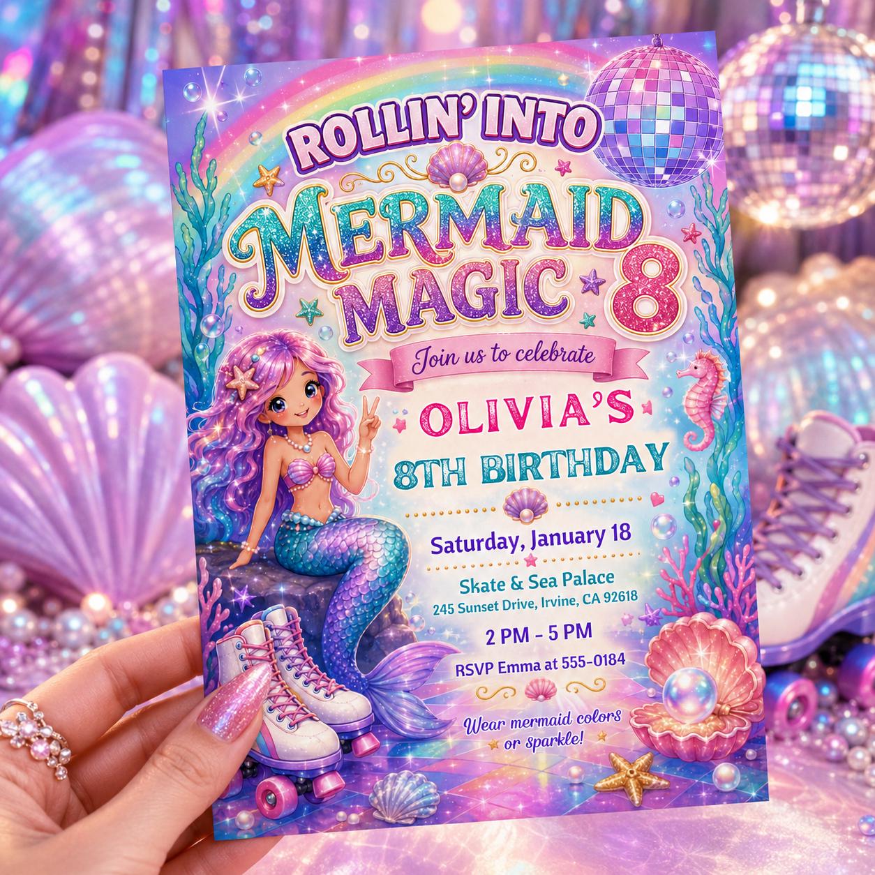 Mermaid Magic Birthday Invitation, Mermaid Birthday Invitation Girl, Watercolor Mermaid Party Invite, Pink Purple Mermaid, Canva Printable __etsy:8047107870