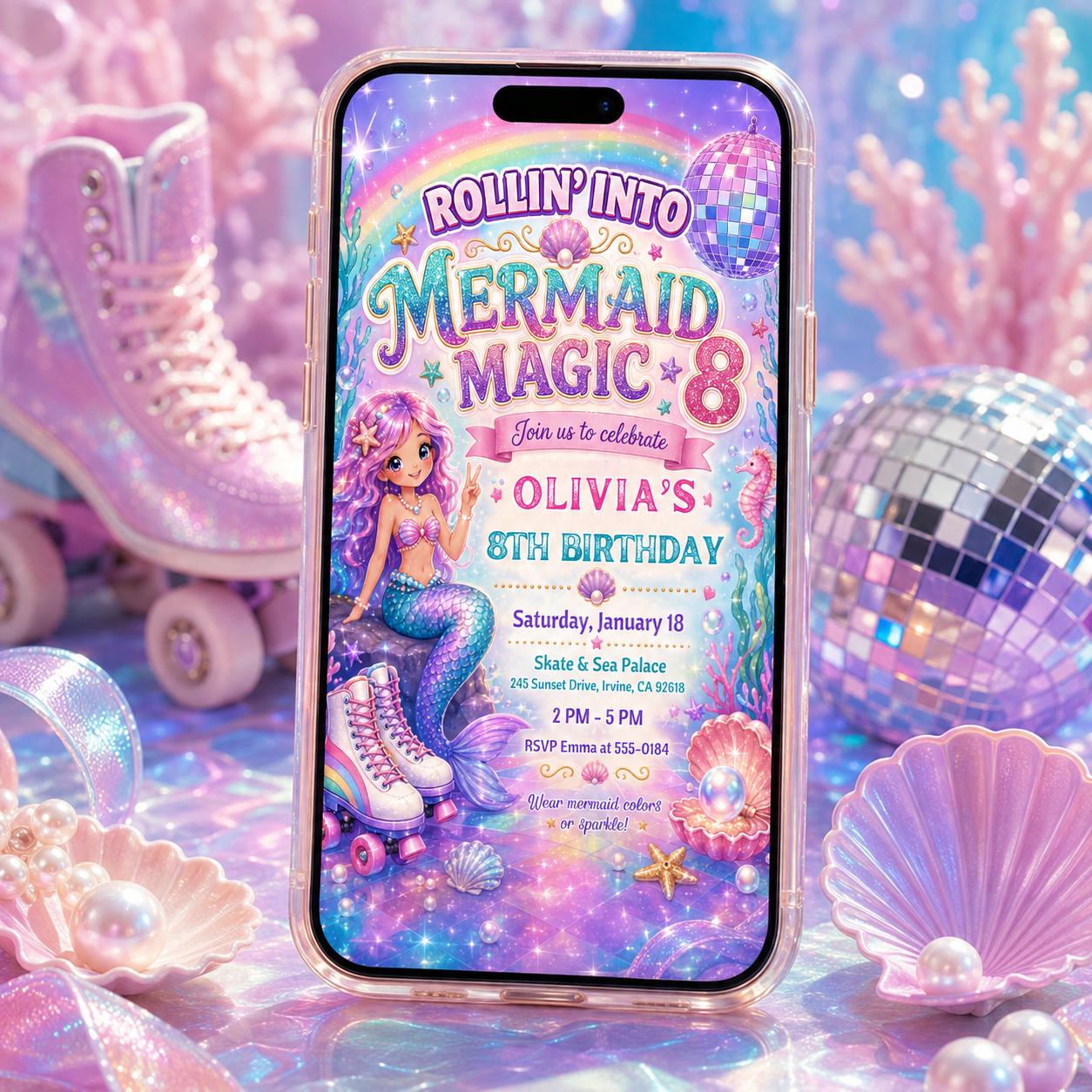 Mermaid Magic Birthday Invitation, Mermaid Birthday Invitation Girl, Watercolor Mermaid Party Invite, Pink Purple Mermaid, Canva Printable __etsy:8095016051