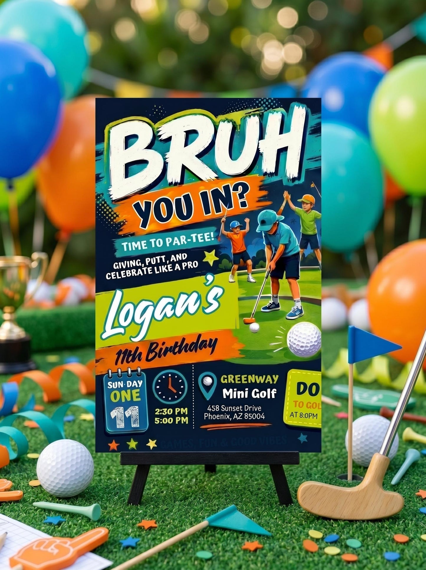 Mini Golf Birthday Invitation Editable in Canva, BRUH YOU IN? Editable Design, Fun Golf Party Digital Invite, Editable Canva Template __etsy:8046300055