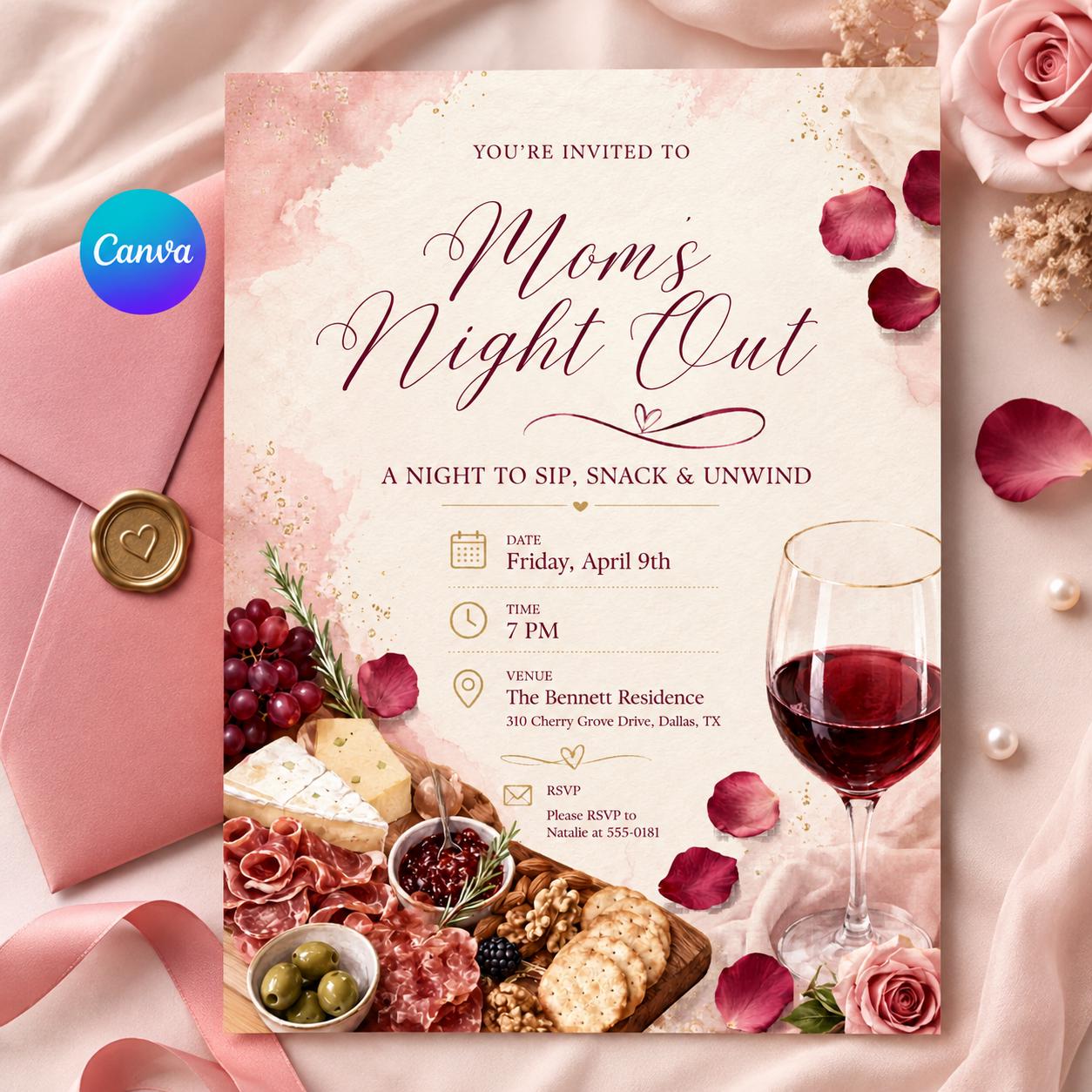 Mom's Night Out Invitation Template,  Editable Ladies Night,  Girls Night Party Invite,  Canva Template __etsy:8080898788