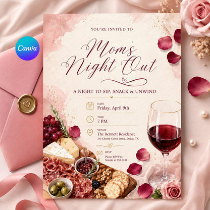 Mom's Night Out Invitation Template,  Editable Ladies Night,  Girls Night Party Invite,  Canva Template __etsy:8080898788