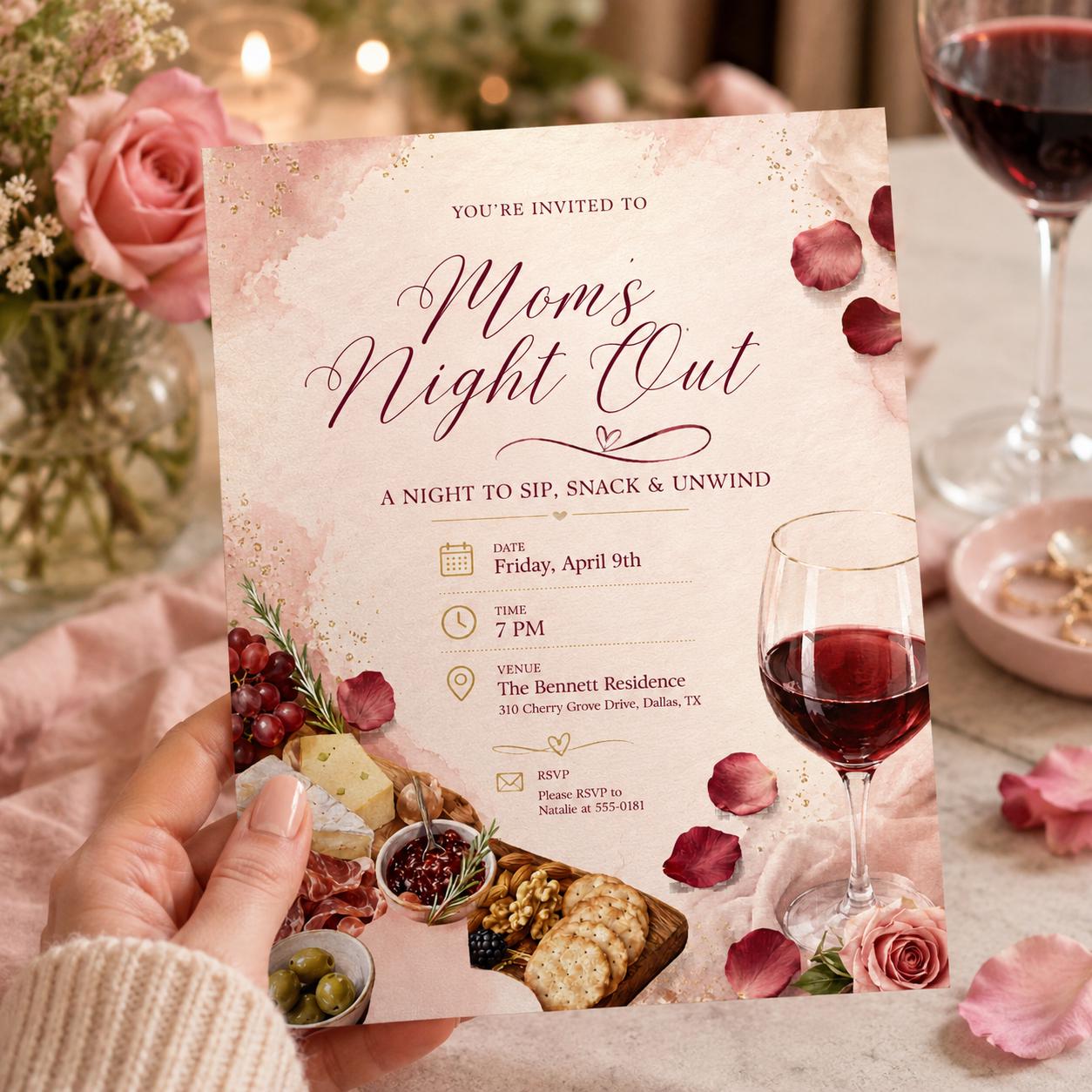Mom's Night Out Invitation Template,  Editable Ladies Night,  Girls Night Party Invite,  Canva Template __etsy:8080898742