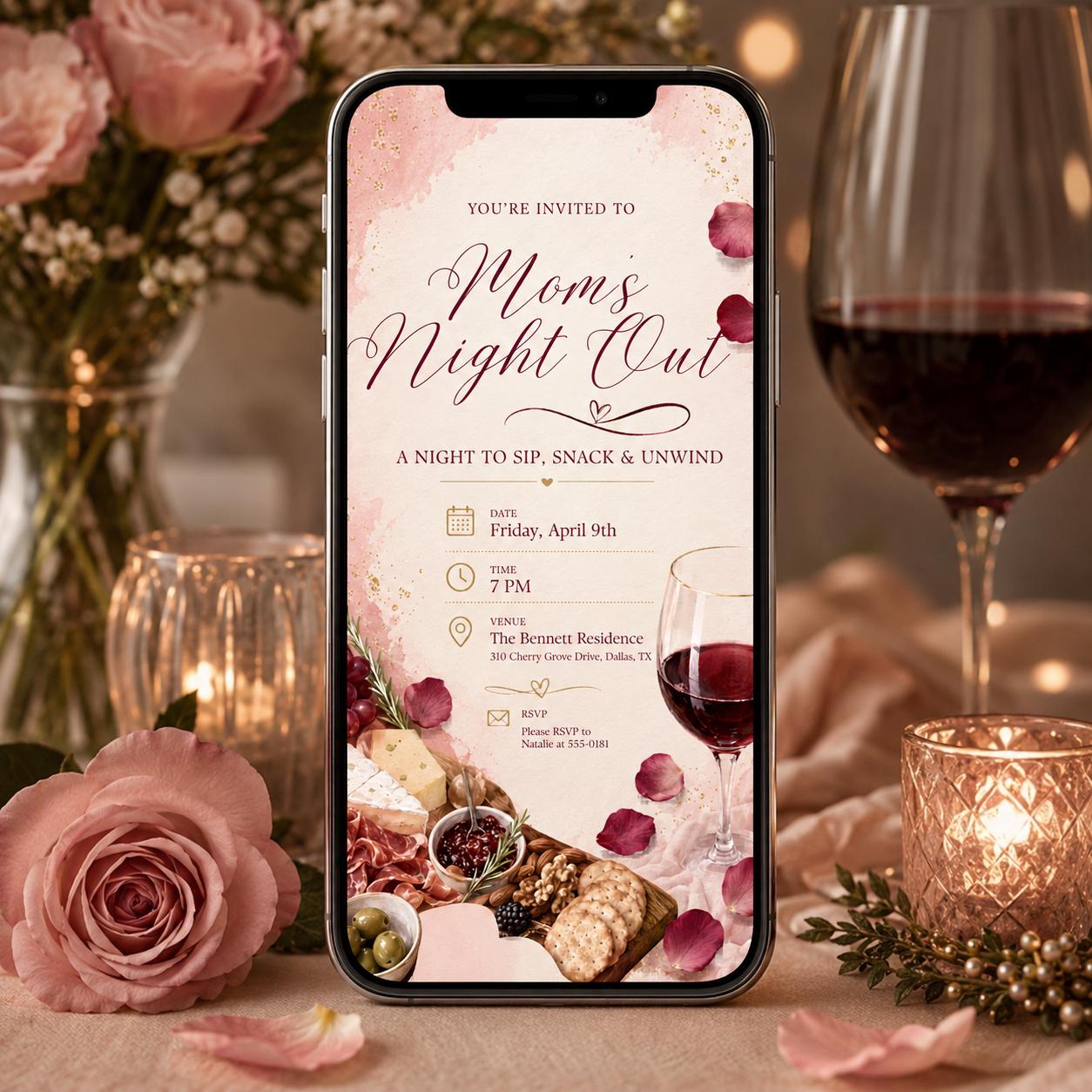 Mom's Night Out Invitation Template,  Editable Ladies Night,  Girls Night Party Invite,  Canva Template __etsy:8080898772