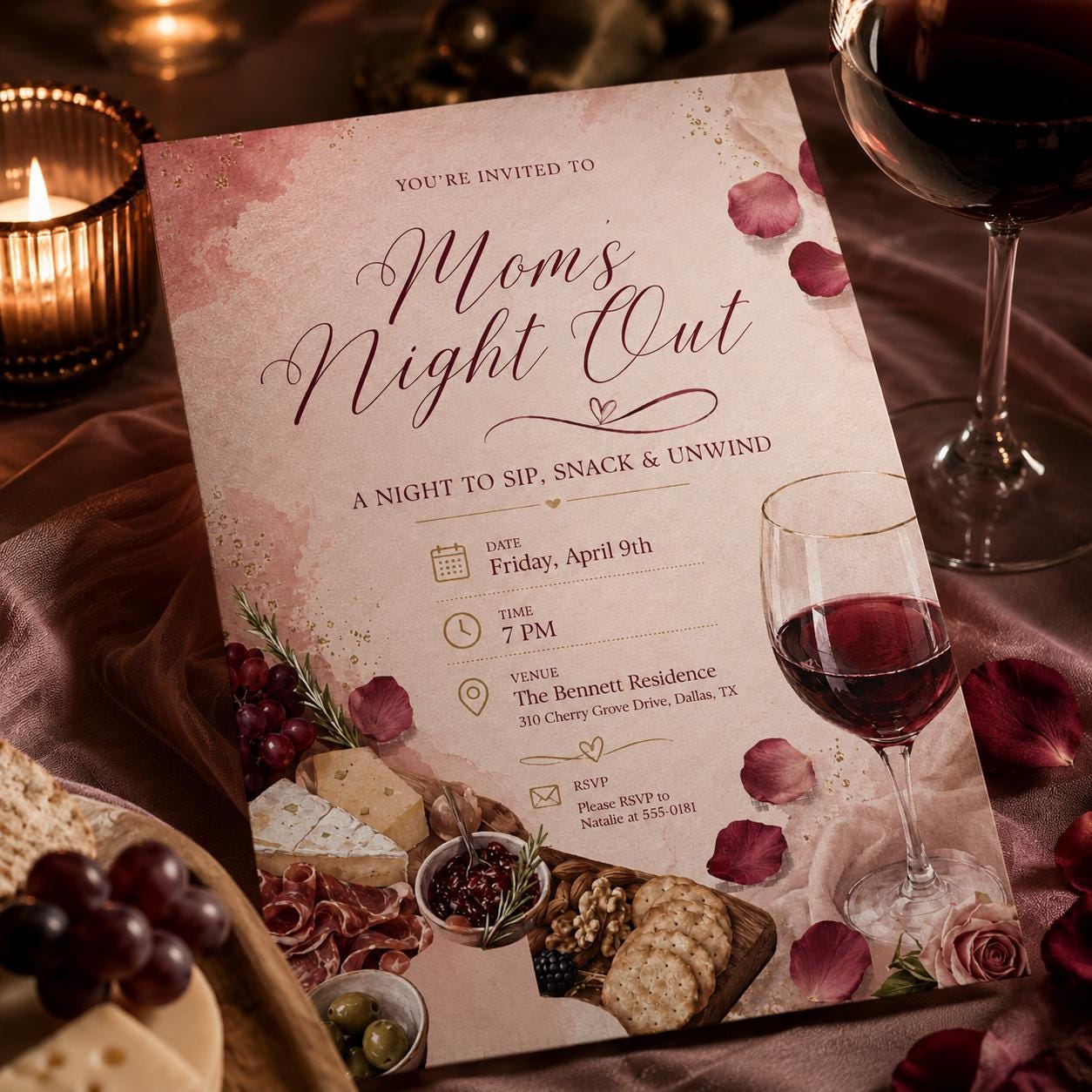 Mom's Night Out Invitation Template,  Editable Ladies Night,  Girls Night Party Invite,  Canva Template __etsy:8080898784