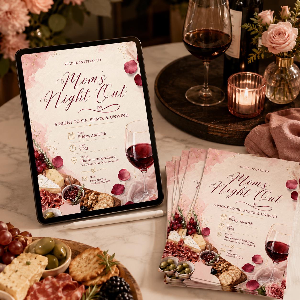 Mom's Night Out Invitation Template,  Editable Ladies Night,  Girls Night Party Invite,  Canva Template __etsy:8080898786