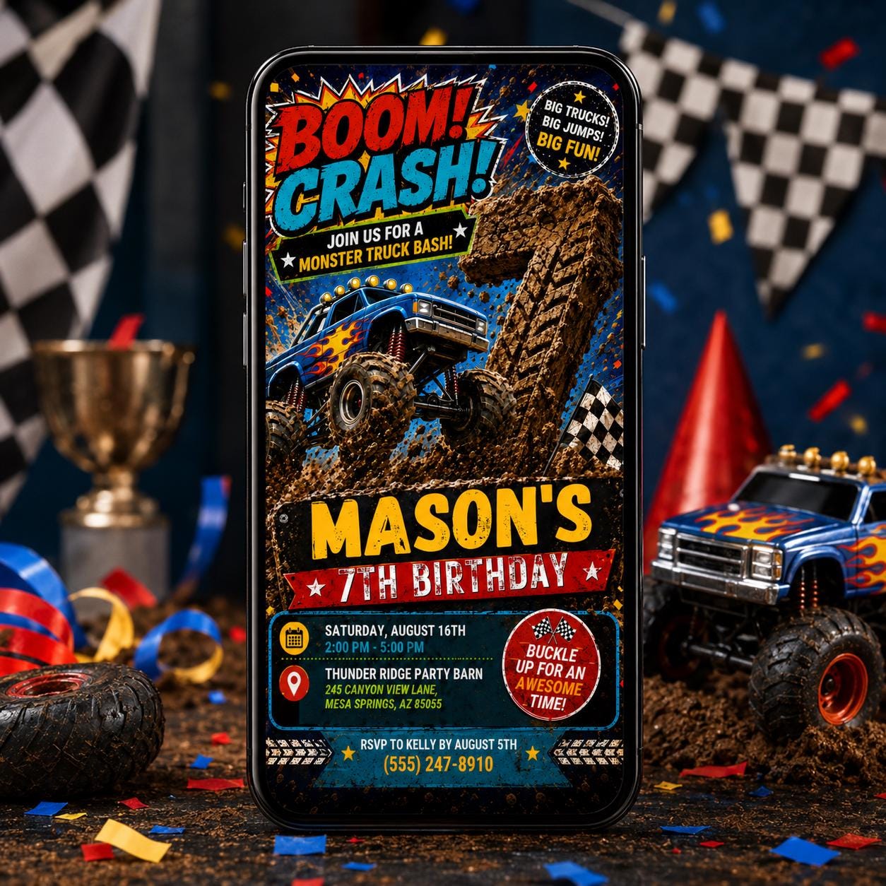 Monster Truck Birthday Invitation, Editable Boom Crash Monster, Bash Printable Invite, Trucks Birthday Template Boys Jam, Canva Template __etsy:8053351458