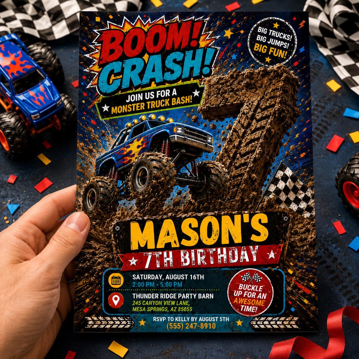 Monster Truck Birthday Invitation, Editable Boom Crash Monster, Bash Printable Invite, Trucks Birthday Template Boys Jam, Canva Template __etsy:8053351482