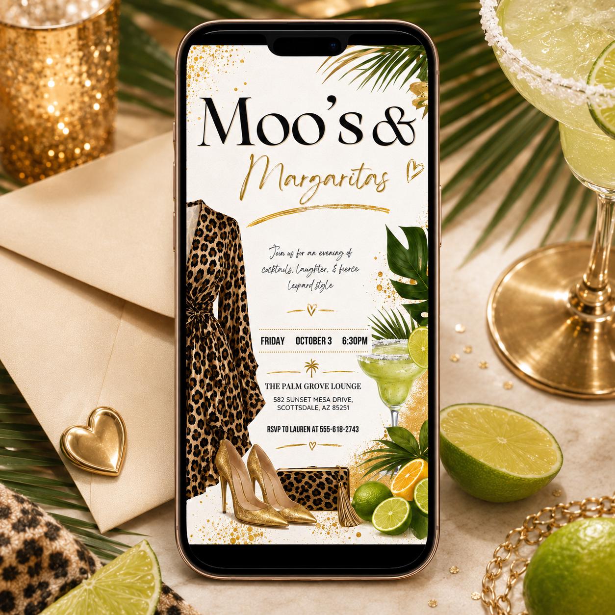 Moo Moos and Margaritas Invitation, Mumu & Margaritas Party Invite, Ladies Night Invitation, Leopard Pajama Girls Day Invite, Editable Canva __etsy:8027650348