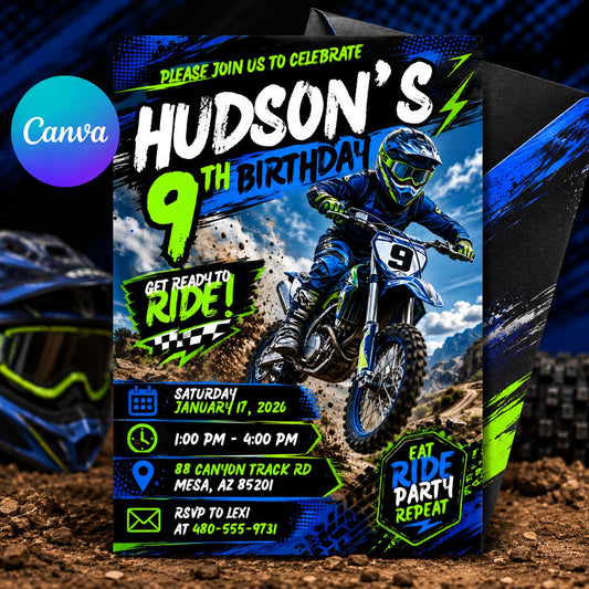 Motocross Birthday Invitation Template, Editable Canva Motocross Party Invite for Kids, Dirt Bike Birthday Theme, Editable Canva Template __etsy:8085859963