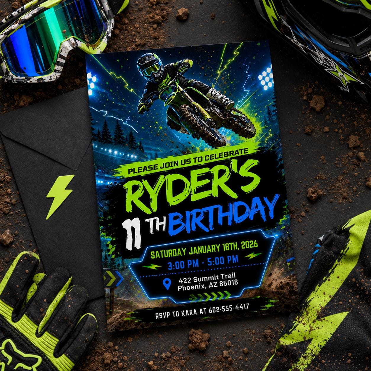 Motocross Birthday Invitation Template, Editable Canva Motocross Party Invite for Kids, Dirt Bike Birthday Theme, Editable Canva Template __etsy:8030875028