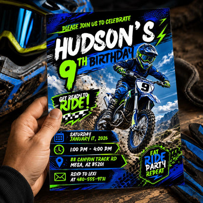 Motocross Birthday Invitation Template, Editable Canva Motocross Party Invite for Kids, Dirt Bike Birthday Theme, Editable Canva Template __etsy:8085859947
