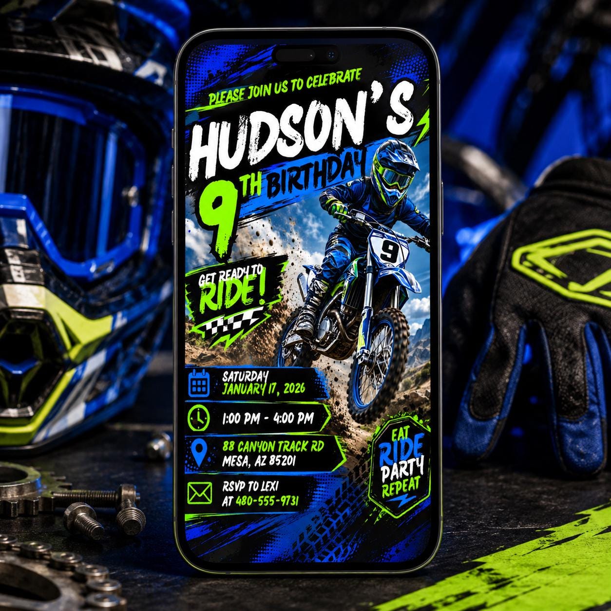 Motocross Birthday Invitation Template, Editable Canva Motocross Party Invite for Kids, Dirt Bike Birthday Theme, Editable Canva Template __etsy:8037944990