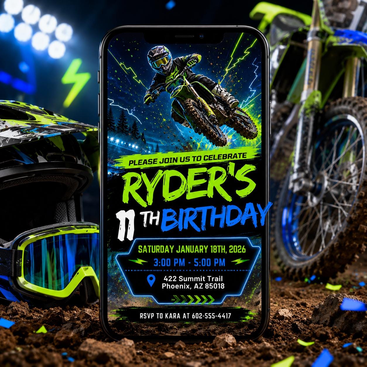 Motocross Birthday Invitation Template, Editable Canva Motocross Party Invite for Kids, Dirt Bike Birthday Theme, Editable Canva Template __etsy:8030875042
