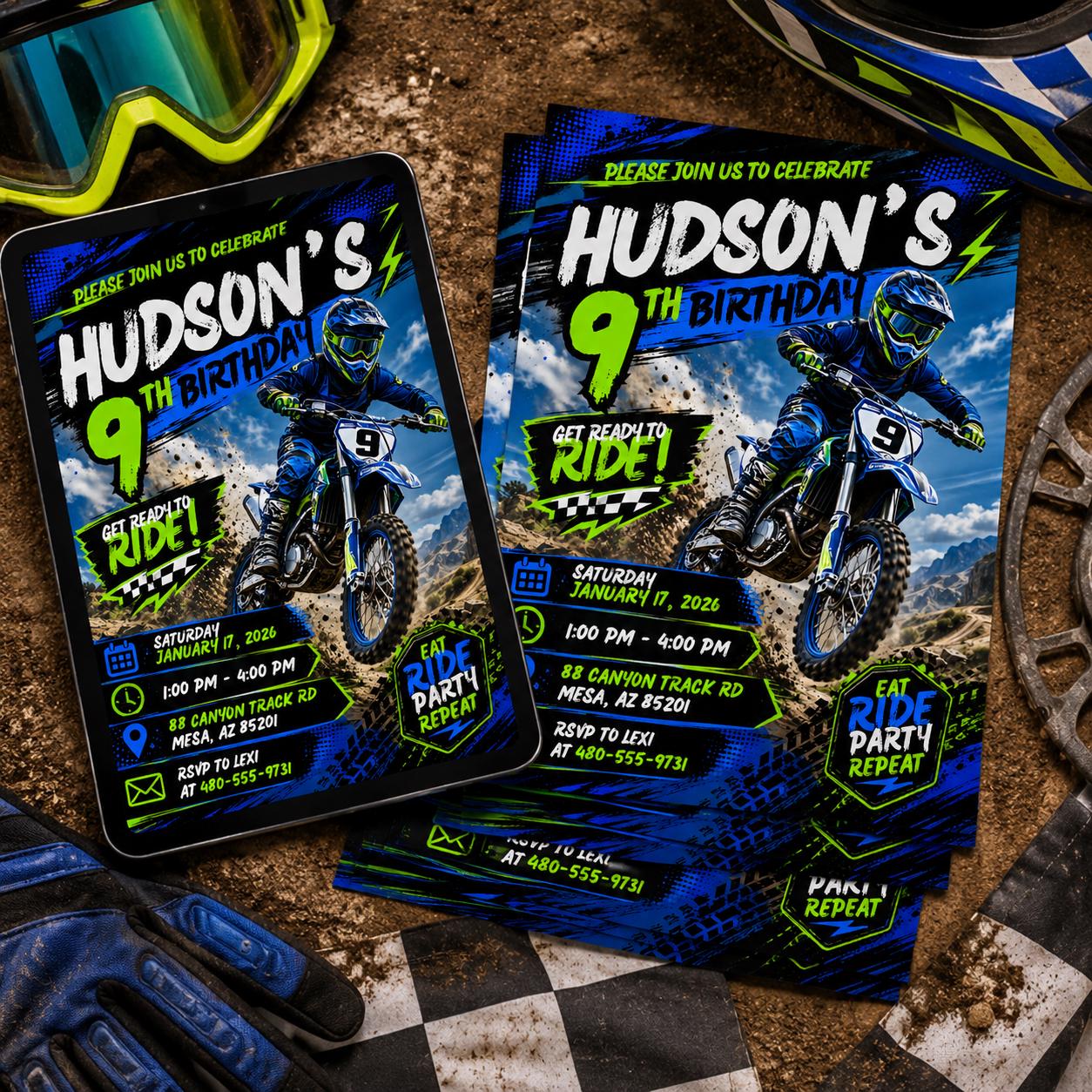 Motocross Birthday Invitation Template, Editable Canva Motocross Party Invite for Kids, Dirt Bike Birthday Theme, Editable Canva Template __etsy:8085859971