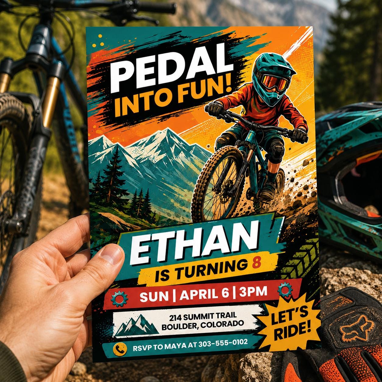 Mountain Bike Birthday Invitation, Motocross Birthday Invitation, Extreme Bike Party Invite Template, Editable Canva Template __etsy:8024309754