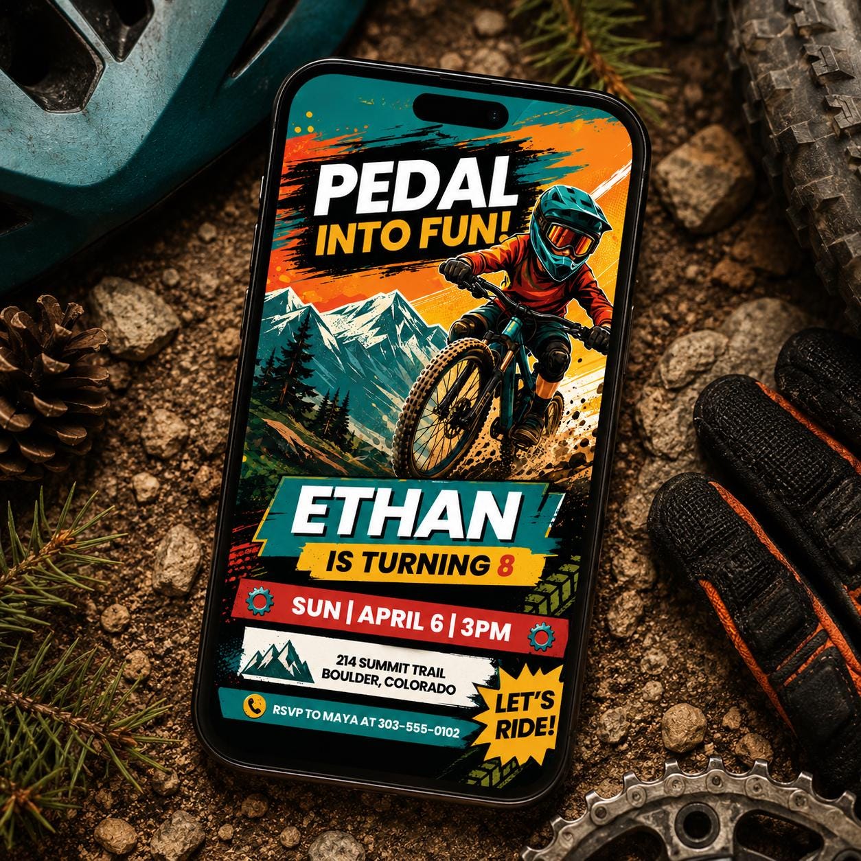 Mountain Bike Birthday Invitation, Motocross Birthday Invitation, Extreme Bike Party Invite Template, Editable Canva Template __etsy:8024310034