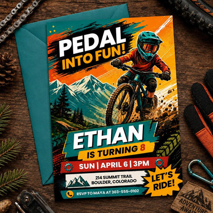 Mountain Bike Birthday Invitation, Motocross Birthday Invitation, Extreme Bike Party Invite Template, Editable Canva Template __etsy:8024309910