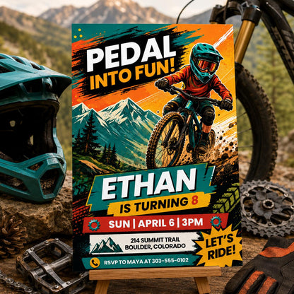Mountain Bike Birthday Invitation, Motocross Birthday Invitation, Extreme Bike Party Invite Template, Editable Canva Template __etsy:8072220197