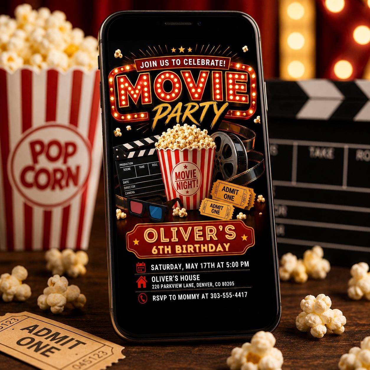 Movie Night Birthday Invitation, Movie Party Invitation, Cinema Invitation, Backyard Movie Night Birthday Birthday Invite, Editable Canva __etsy:8036805806