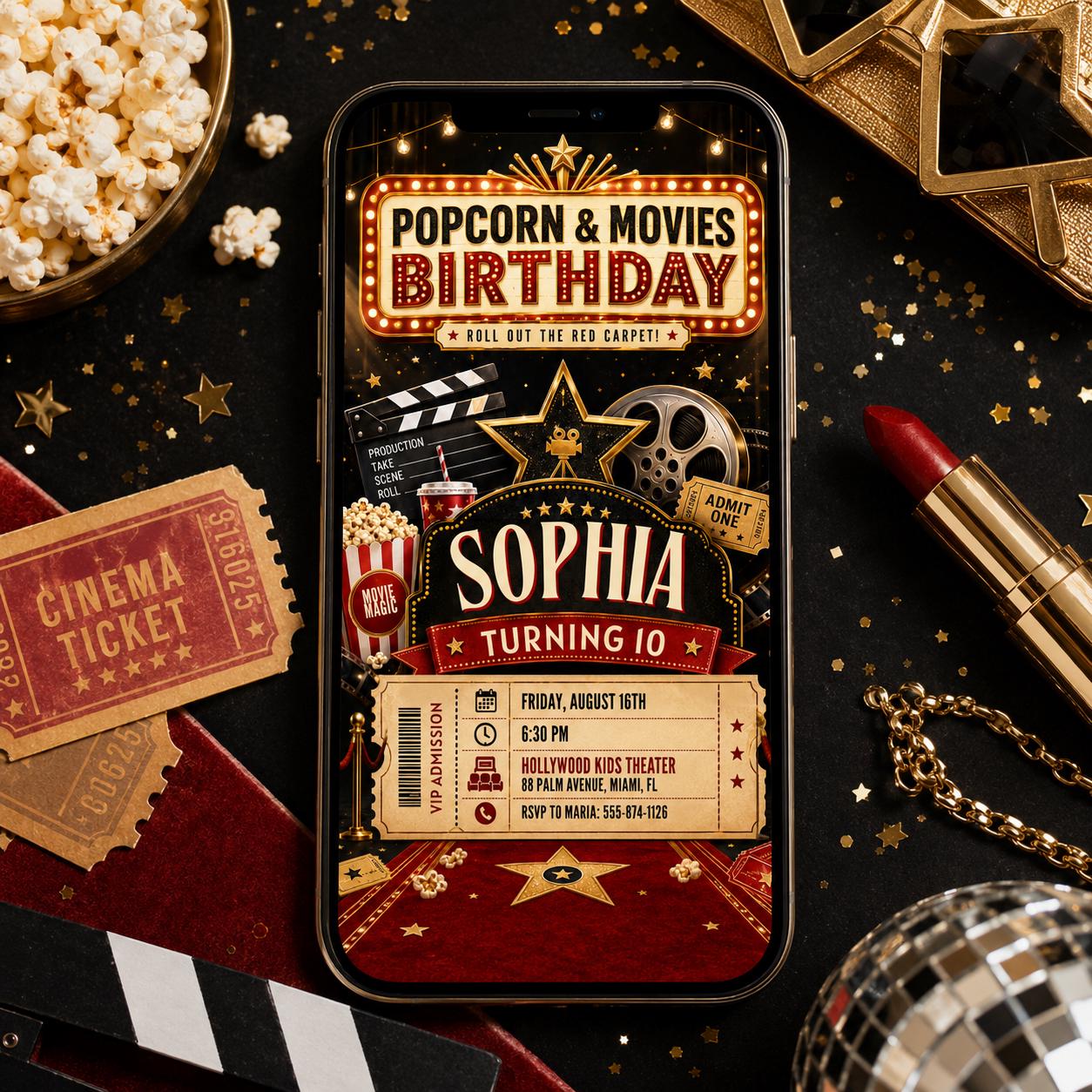 Movie Night Birthday Invitation, Movie Party Invitation, Cinema Invitation, Backyard Movie Night Birthday Birthday Invite, Editable Canva __etsy:8103805945