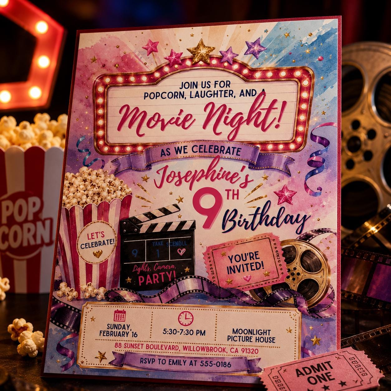 Movie Night Birthday Invitation, Movie Party Invitation, Cinema Invitation, Backyard Movie Night Birthday Birthday Invite, Editable Canva __etsy:8063260788
