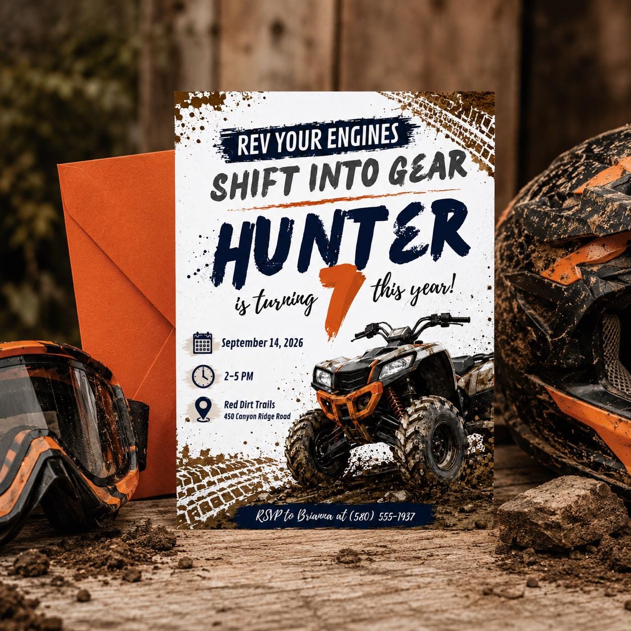 Muddy ATV Birthday Invitation, Two Fast ATV Birthday Invitation, Mud Theme, Boy 2nd Birthday, Shifting into THIRD gear Monster Truck 3rd __etsy:8070310633