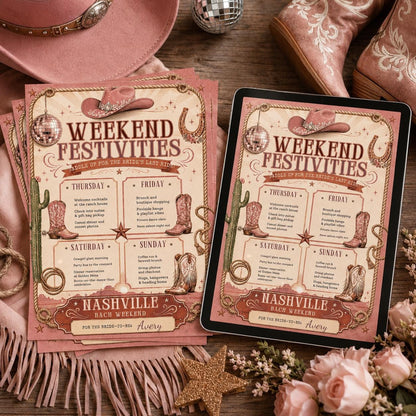Nashville Bach Weekend  Template, Nashville Bachelorette Itinerary, Last Rodeo Bachelorette Itinerary Template, Western Cowgirl Party __etsy:8056323030