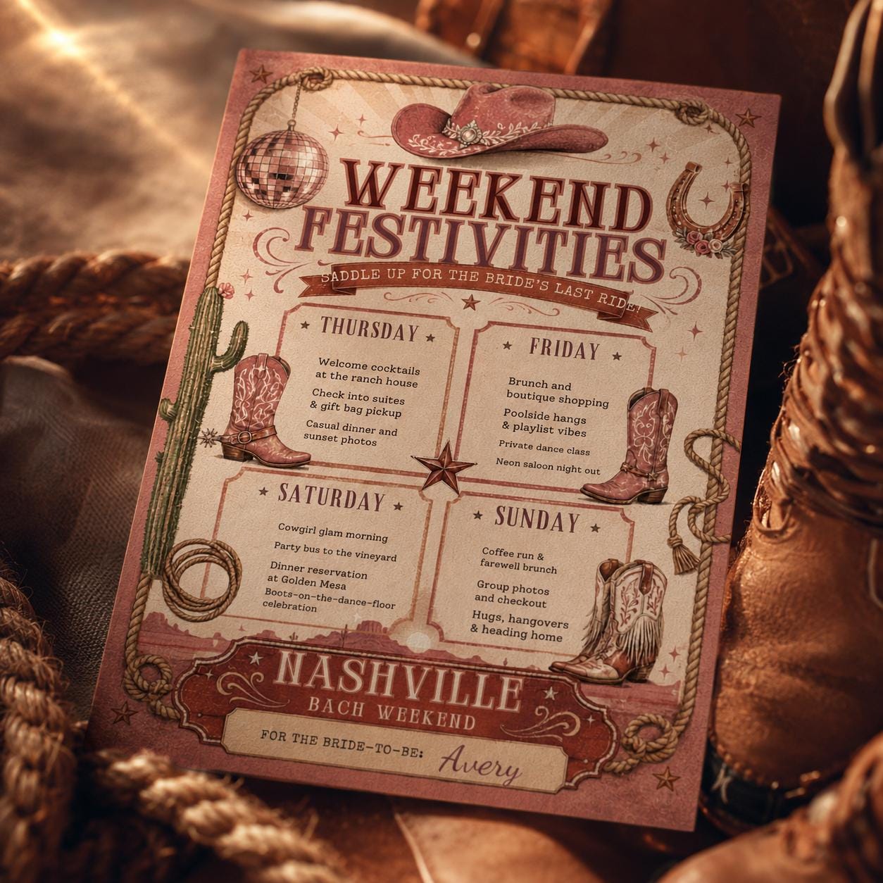 Nashville Bach Weekend  Template, Nashville Bachelorette Itinerary, Last Rodeo Bachelorette Itinerary Template, Western Cowgirl Party __etsy:8104236129