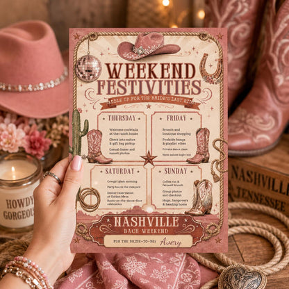 Nashville Bach Weekend  Template, Nashville Bachelorette Itinerary, Last Rodeo Bachelorette Itinerary Template, Western Cowgirl Party __etsy:8056322944
