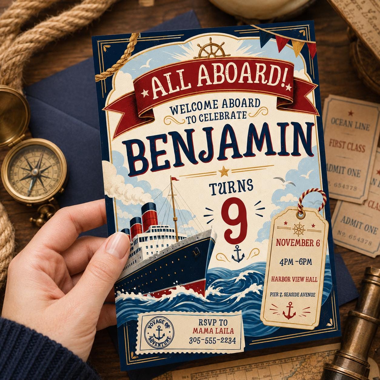 Nautical Birthday Invitation Template, Editable Canva Cruise Ship Party Invite, All Aboard Cruise Ship Birthday, Titanic Birthday Invitation __etsy:8024414448