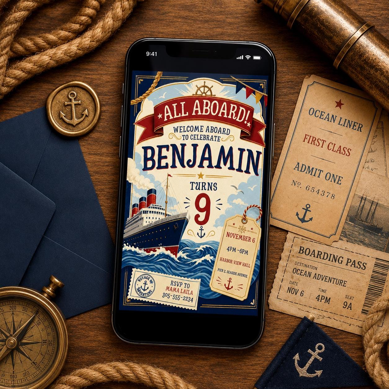 Nautical Birthday Invitation Template, Editable Canva Cruise Ship Party Invite, All Aboard Cruise Ship Birthday, Titanic Birthday Invitation __etsy:8024414474