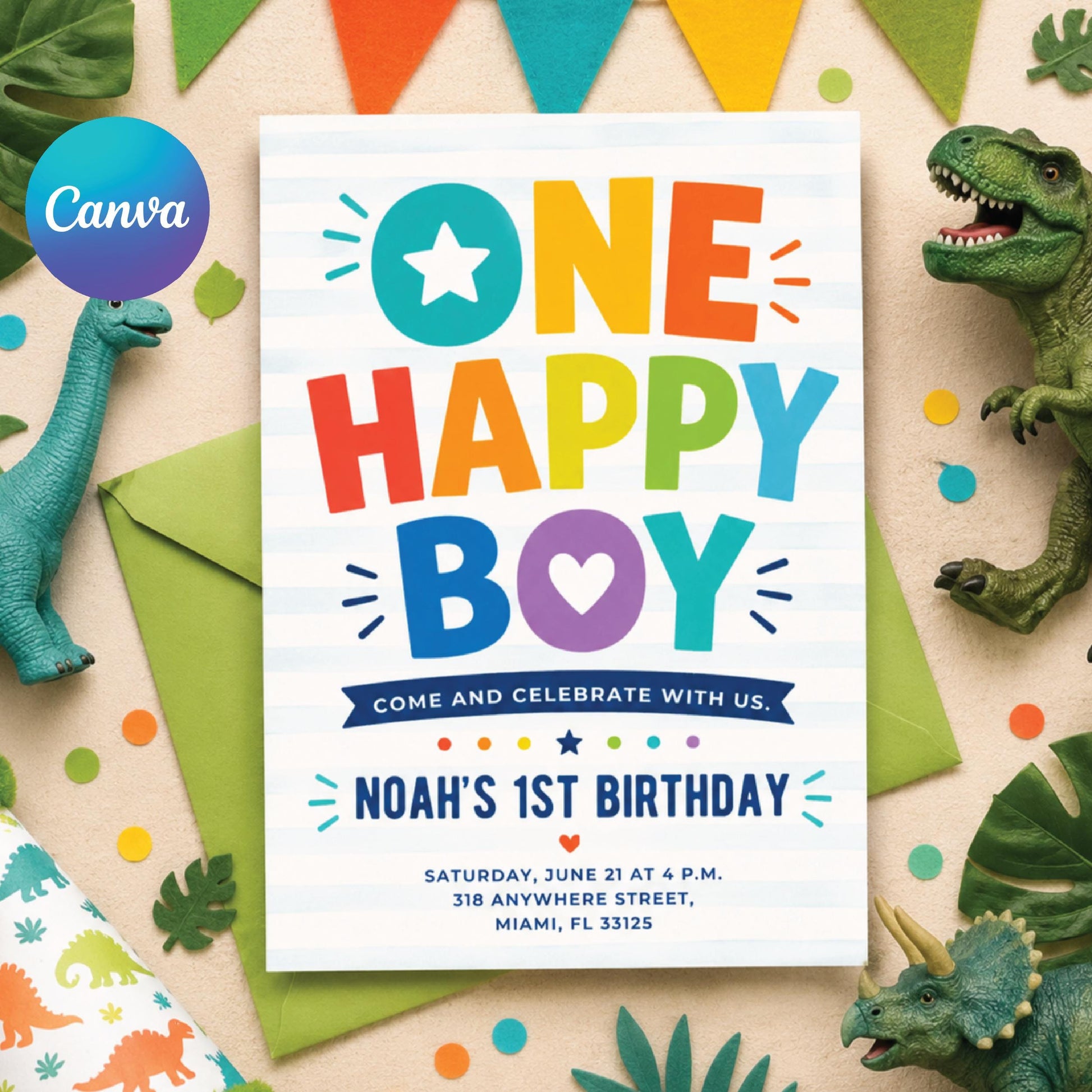 One Happy Boy Birthday Invite, Editable 1st Birthday Invitation Boy, First Birthday Invitation, Sunshine Boho One Happy Boy Invite Canva __etsy:8019144244