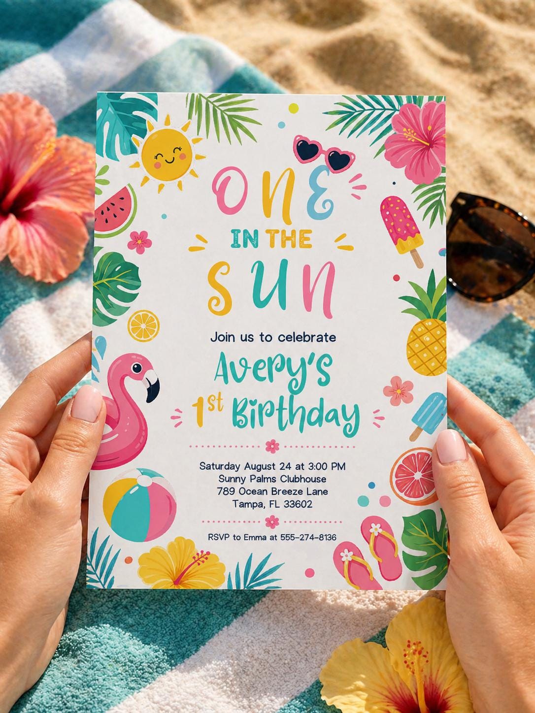 One In The Sun 1st Birthday Pool Party Editable Invitation Summer, Tropical Swimming Splash Pad Party, Editable Canva Invitation Template __etsy:7972375530