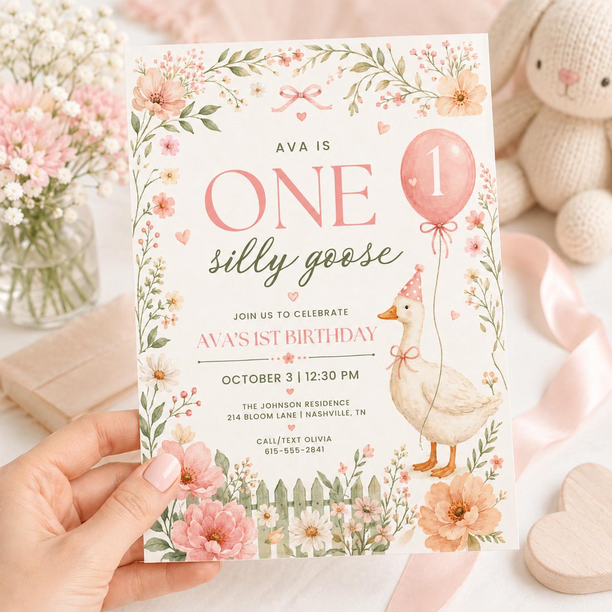 One Silly Goose First Birthday Invitation, Colorful Goose Birthday Invite, Editable One Silly Goose Party, Boy or Girl 1st Birthday, Canva __etsy:8066709457