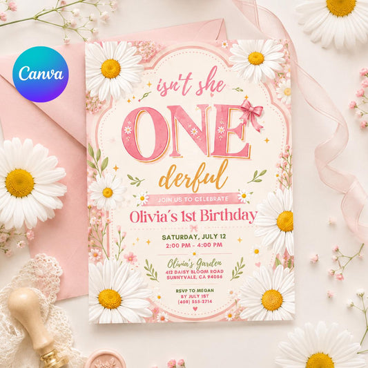 Onederful Birthday Invitation, Wildflowers 1st Birthday Invite, Isn't She Onederful, Editable Girl First Birthday Invitation, Wild One Theme __etsy:8001089676