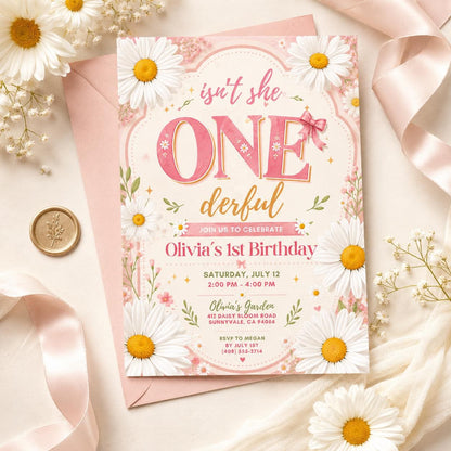 Onederful Birthday Invitation, Wildflowers 1st Birthday Invite, Isn't She Onederful, Editable Girl First Birthday Invitation, Wild One Theme __etsy:7999186830