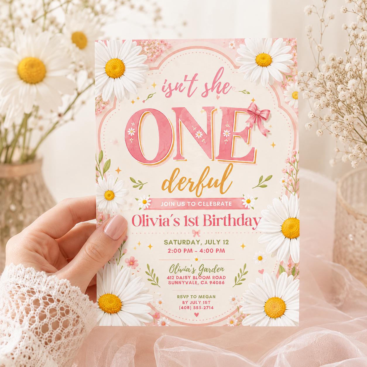 Onederful Birthday Invitation, Wildflowers 1st Birthday Invite, Isn't She Onederful, Editable Girl First Birthday Invitation, Wild One Theme __etsy:8047119923