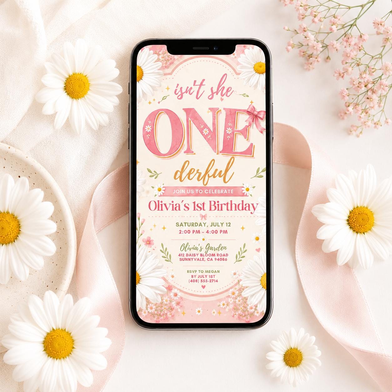 Onederful Birthday Invitation, Wildflowers 1st Birthday Invite, Isn't She Onederful, Editable Girl First Birthday Invitation, Wild One Theme __etsy:8047119921