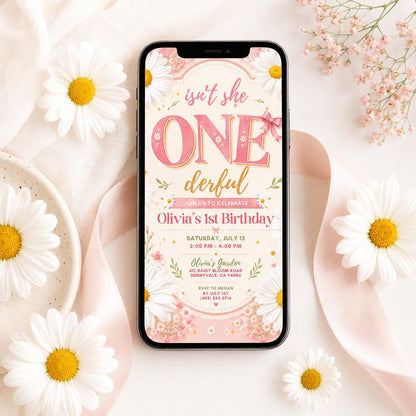 Onederful Birthday Invitation, Wildflowers 1st Birthday Invite, Isn't She Onederful, Editable Girl First Birthday Invitation, Wild One Theme __etsy:8047119921