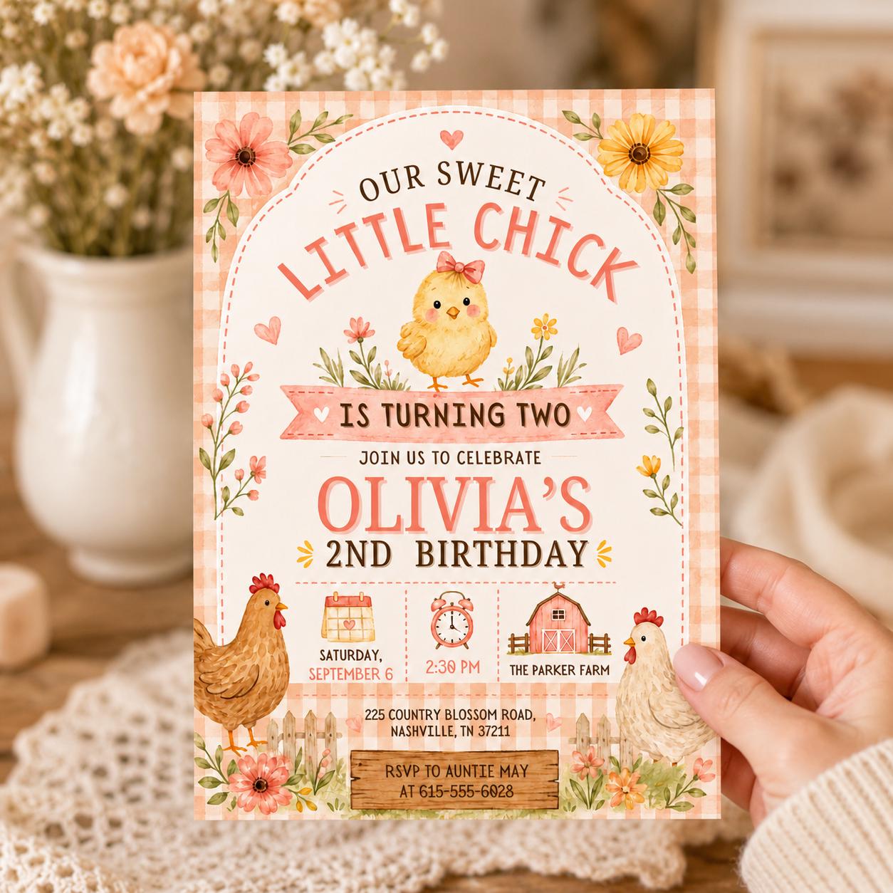 Our Little Chick Turns One First Birthday Invitation, Spring Easter 1st Birthday Invite, Editable Chick Birthday Invitation, Floral Spring __etsy:8032601776
