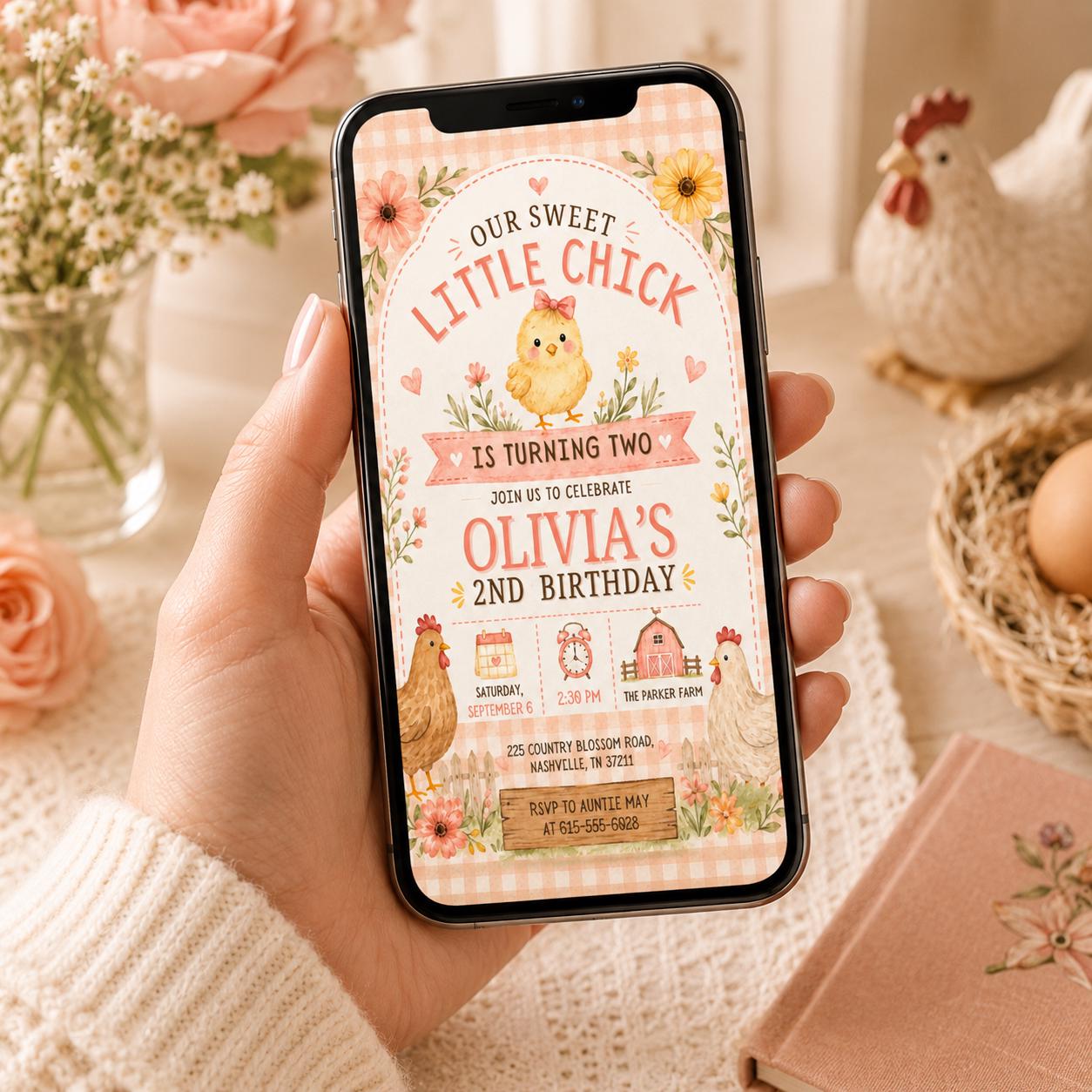 Our Little Chick Turns One First Birthday Invitation, Spring Easter 1st Birthday Invite, Editable Chick Birthday Invitation, Floral Spring __etsy:8032601834