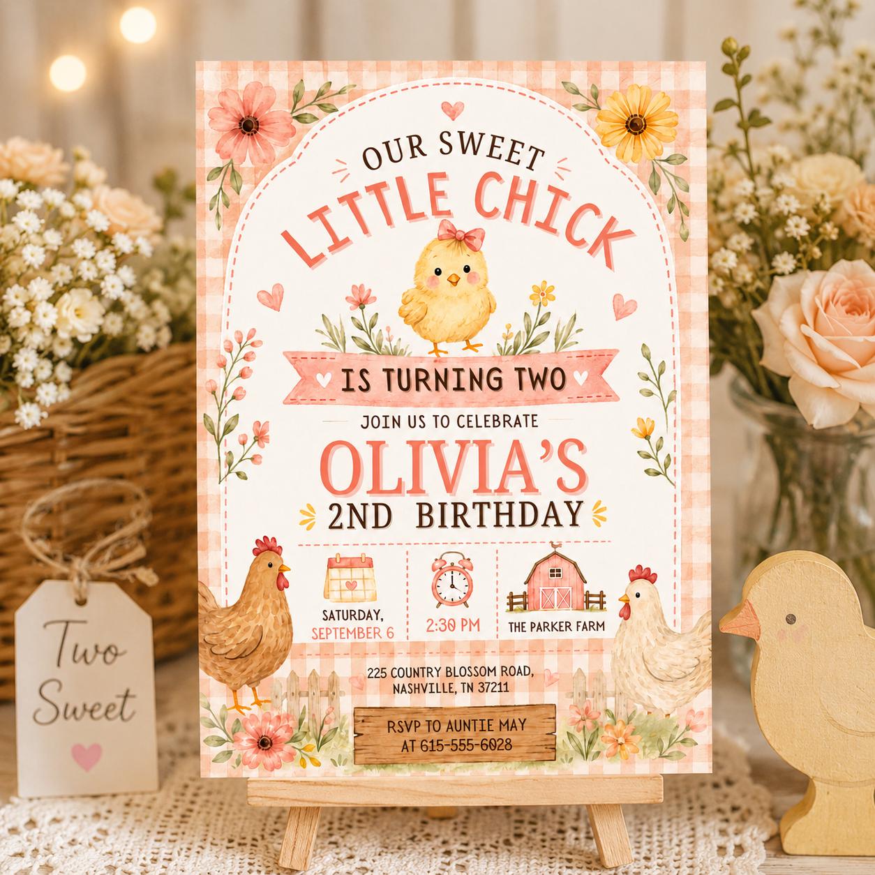 Our Little Chick Turns One First Birthday Invitation, Spring Easter 1st Birthday Invite, Editable Chick Birthday Invitation, Floral Spring __etsy:8080512929