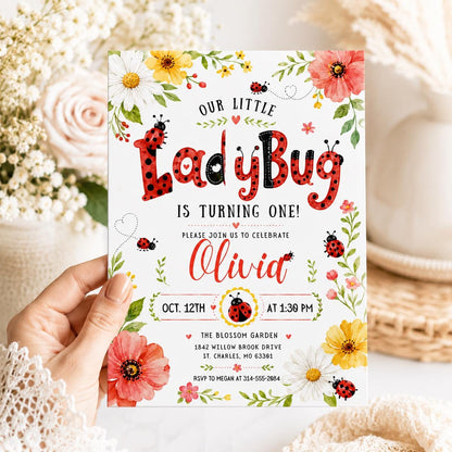 Our Little Ladybug Birthday Invitation, Editable Ladybug Kids Invite, Garden Birthday Invite Template, __etsy:7999231694