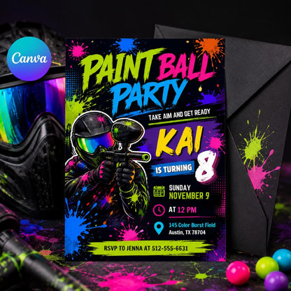 Paintball Party Invitation, Bruh You In Paintball Birthday, Paintball Party Invite, Paint Platters, Paintballer, Paint Ball, Canva __etsy:8080819873