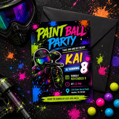 Paintball Party Invitation, Bruh You In Paintball Birthday, Paintball Party Invite, Paint Platters, Paintballer, Paint Ball, Canva __etsy:8032907366