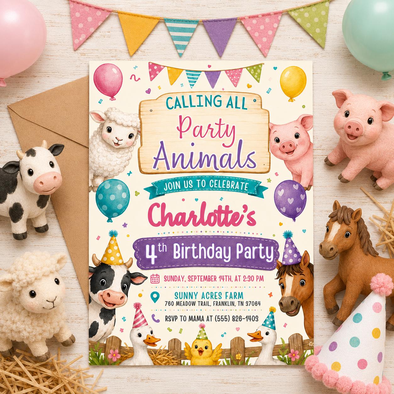 Party Animals Birthday Invitation, Jungle Safari Kids Birthday, Musical Animals Theme, Wild Birthday Party Invite, Editable Canva Template __etsy:8074909811