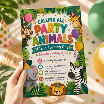 Party Animals Birthday Invitation Pastel Rainbow Cheetah Print Leopard Print Wild Safari Animals Birthday Party, Jungle Animals Birthday __etsy:8110990403