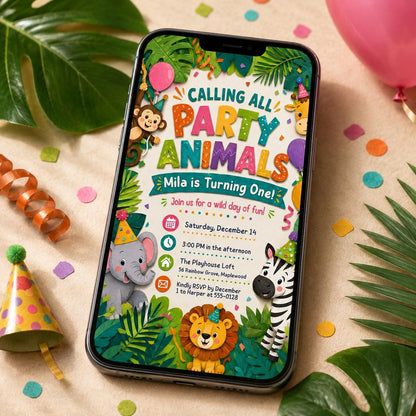Party Animals Birthday Invitation Pastel Rainbow Cheetah Print Leopard Print Wild Safari Animals Birthday Party, Jungle Animals Birthday __etsy:8110990385