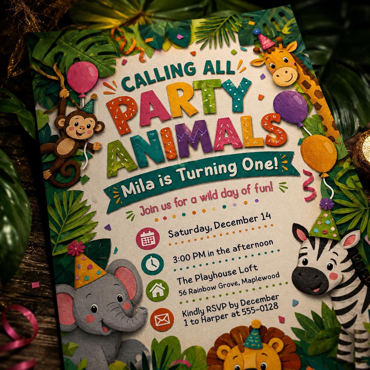 Party Animals Birthday Invitation Pastel Rainbow Cheetah Print Leopard Print Wild Safari Animals Birthday Party, Jungle Animals Birthday __etsy:8063072982